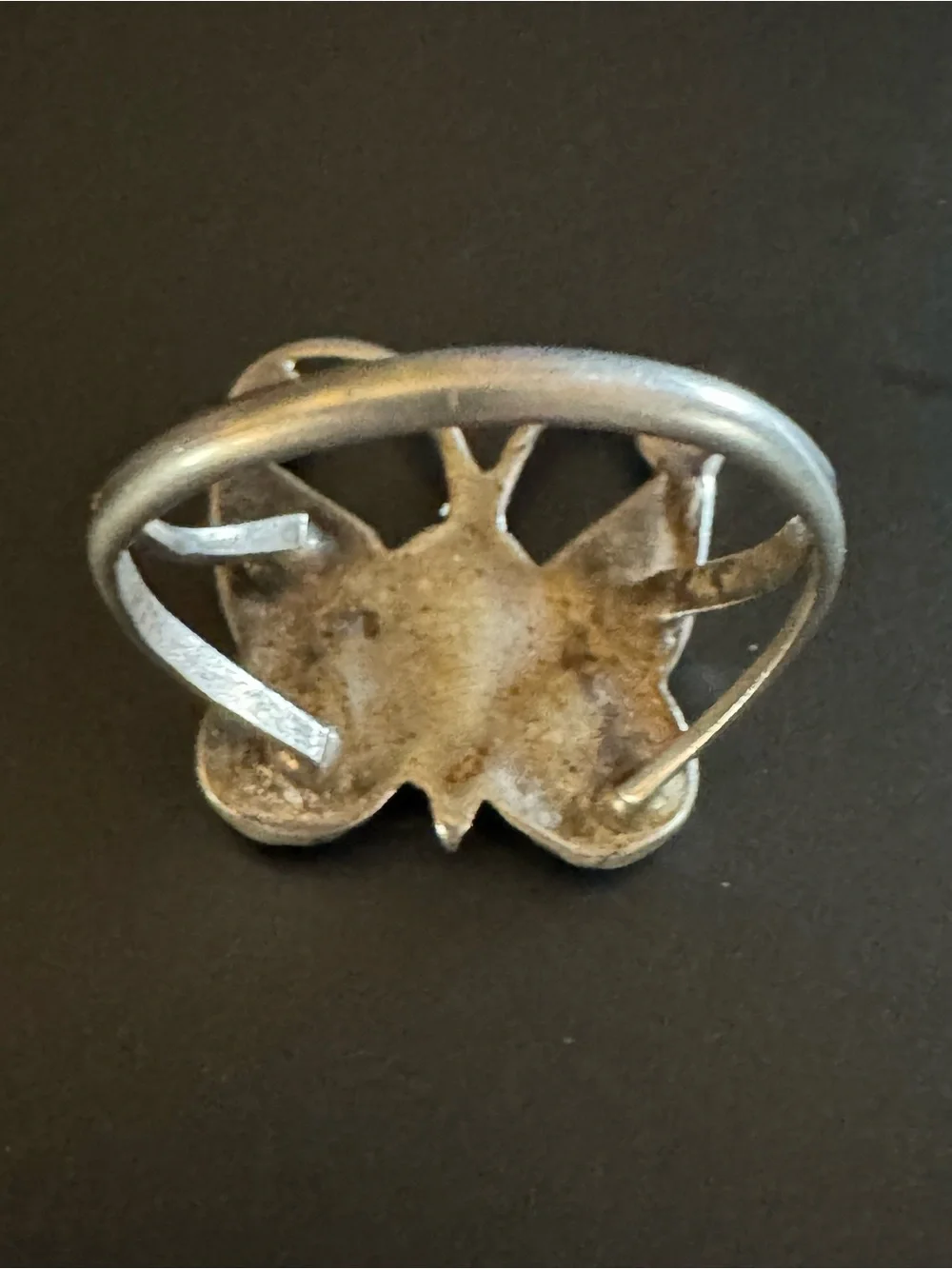 Vintage Sterling Silver Butterfly Ring - Size 7 - Crushed Coral Inlay